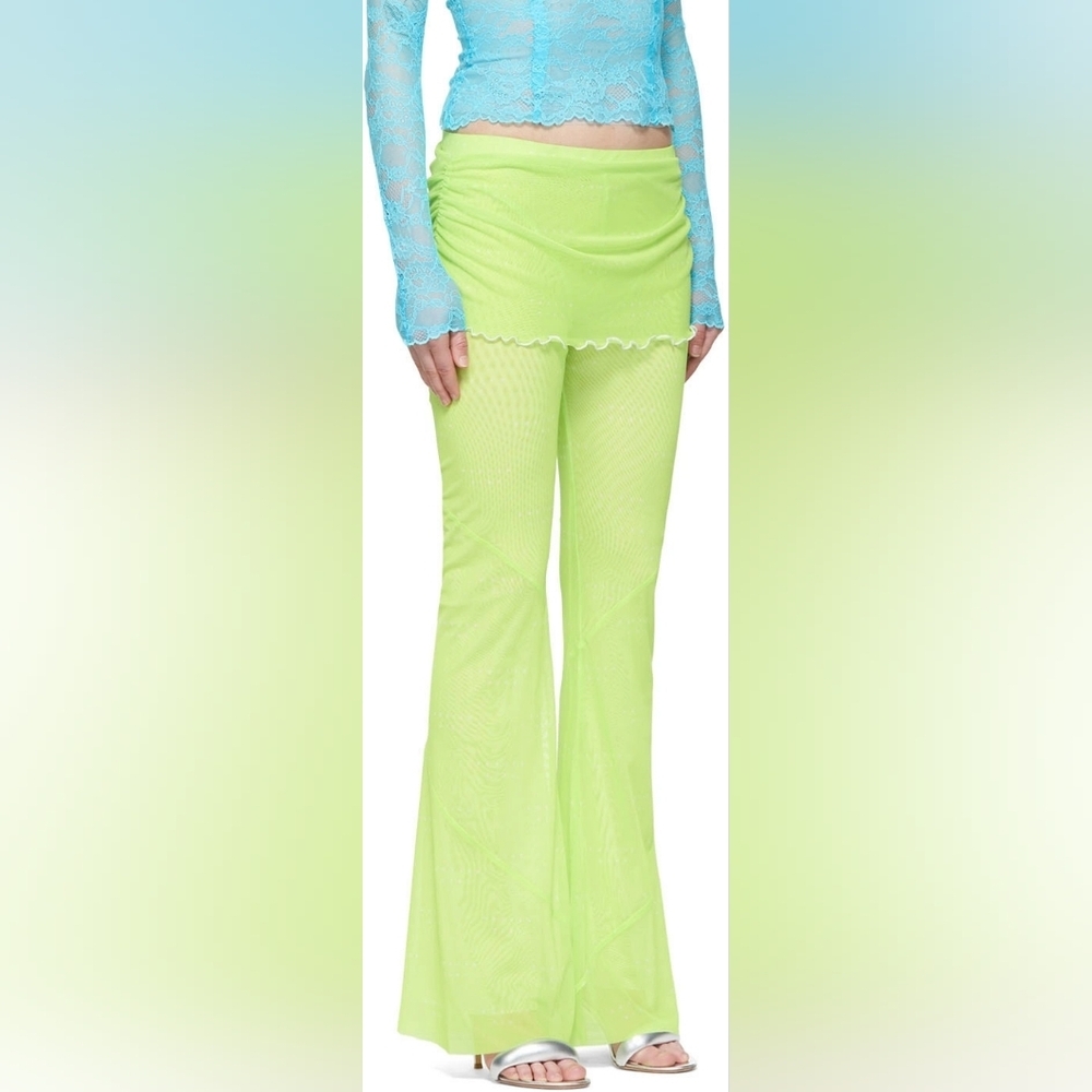 New Poster Girl Pebbles Mesh Flared Pants Lime Green Sheer Rave Size XS